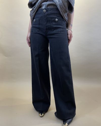 Pantalone denim palazzo con bottoni argentati Tensione in